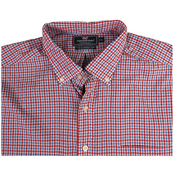Vineyard Vines Seersucker Shirt Men Extra Large Red Performance Slim Fit‎ Murray - Picture 1 of 14